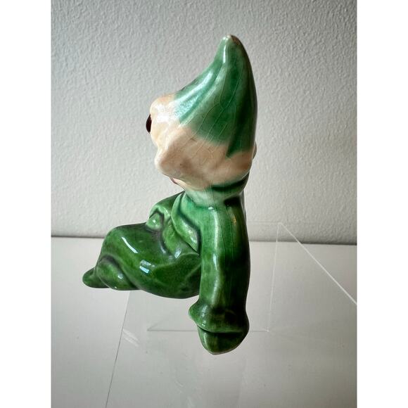 Vintage Green Pixie Elf Shelf Sitter Ceramic Figurine Knee Hugger - Picture 6 of 9